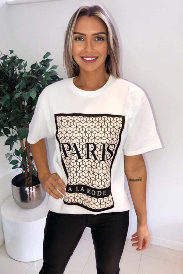 Ladies Paris Printed Short Sleeve T-Shirt Top