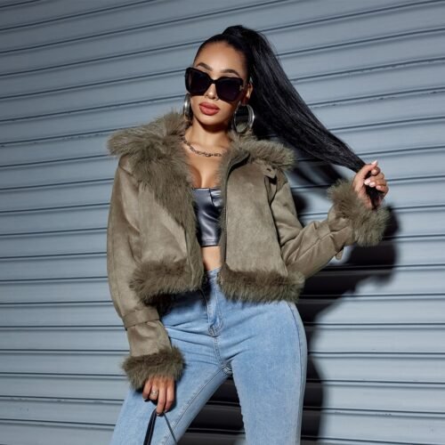 Women's Suede Jacket with Leather Stitching