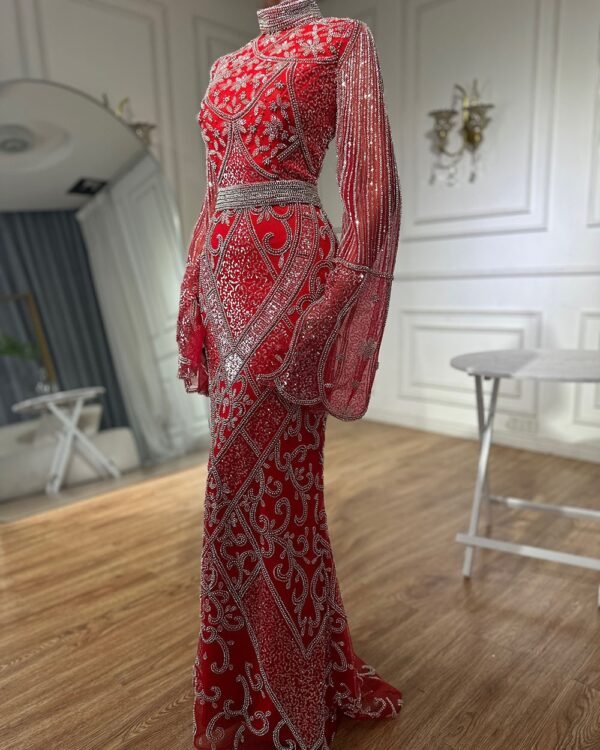 d12ad09f-8ec3-450e-a1ad-f60c3b1de552 Women,s  High Collar Fishtail Long Dress