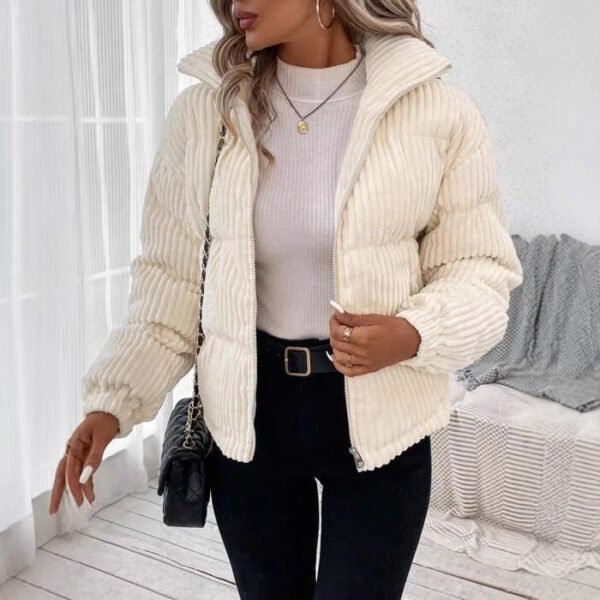 Ladies Loose Corduroy Puffer Jacket with Pockets