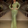 Sexy Slim Long Sleeve Backless Party Sequined Evening Dress