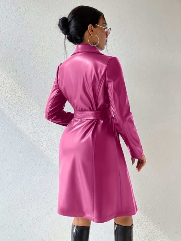 Women's Faux Leather Tie Waist Trench Coat