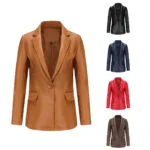 Women's Single Button Faux Leather Blazer