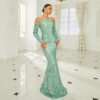 Long Sleeve Off-the-shoulder Banquet Sequined Sheath Fishtail Dress
