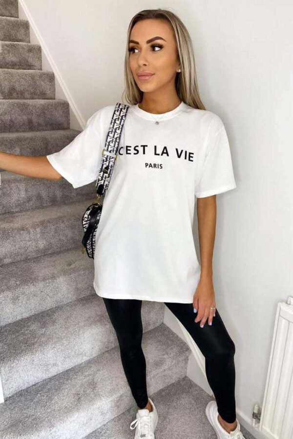 Ladies Oversized C'est La Vie Paris Short Sleeves T-Shirt Top