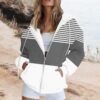 Ladies Striped Hooded Casual  Jacket