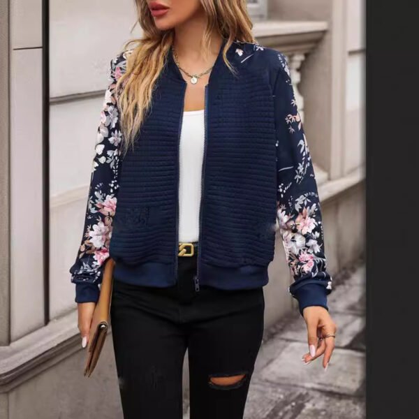 Women's Floral Sleeve Quilted Bomber Jacket
