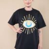 Ladies Oversized Sequin Eye Printed Short Sleeves T-Shirt Top
