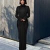 High Collar Solid Color European And American High-end Lace-up Design Dress
