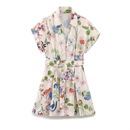 Floral Printed Silk Satin Texture Dress