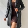 Women's Faux Leather Tie Waist Trench Coat