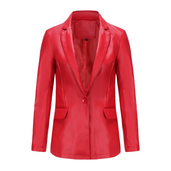 Women's Single Button Faux Leather Blazer