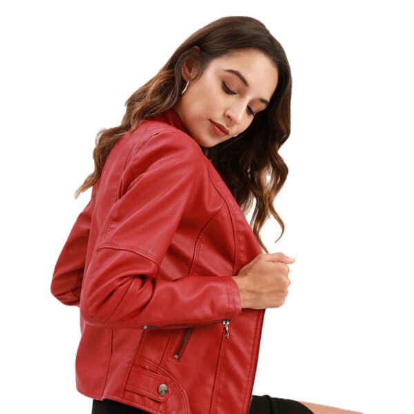 Women's Slim Fit Stand Collar Faux Leather Jacket