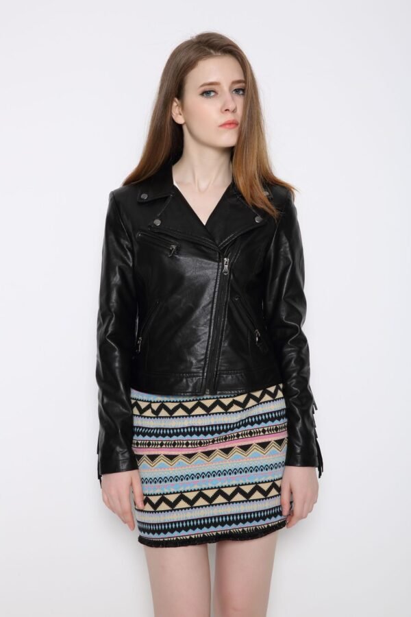 Women's Slim Fit Tassel Detail PU Leather Biker Jacket
