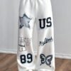 Women's Printed Drawstring Straight Sports Casual Pants