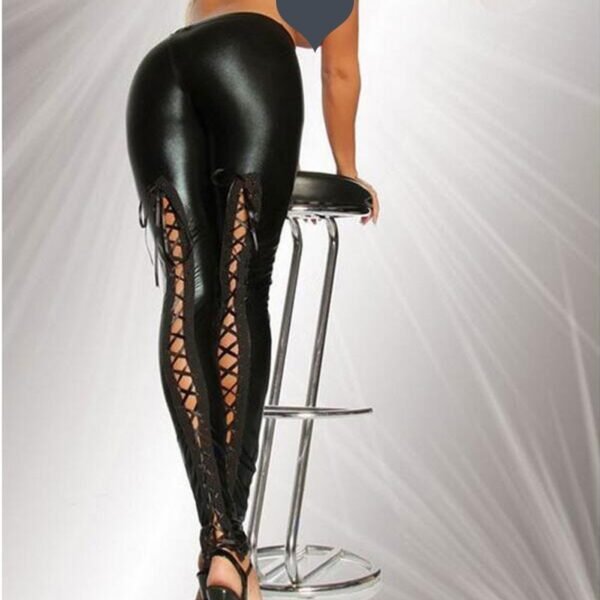 Uniform Patent Leather Strap Leggings For Women
