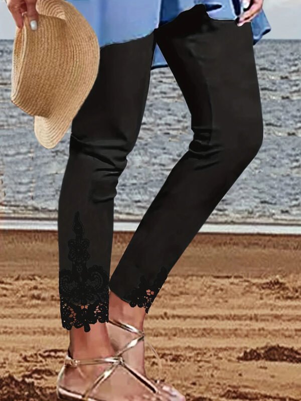 Tight Pants Lace Stitching Hollow-out Cropped Trousers For Women