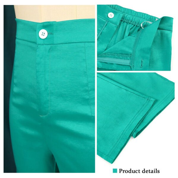 High Waist Slim Fit Solid Straight Leg Pants Green Elastic Lounge Pants