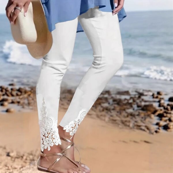 Tight Pants Lace Stitching Hollow-out Cropped Trousers For Women
