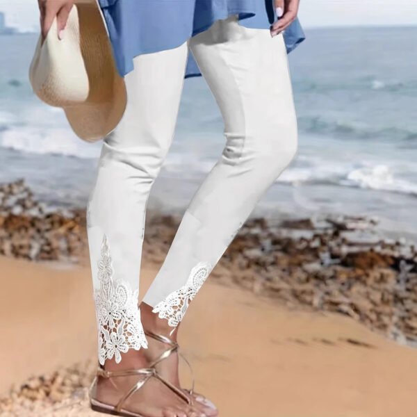 Tight Pants Lace Stitching Hollow-out Cropped Trousers For Women