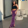 Hot Girl Autumn Women Clothing Knitted Street Sexy Flocking Flower Sheath Skirt For Women