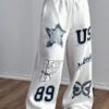 Women's Printed Drawstring Straight Sports Casual Pants