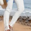Tight Pants Lace Stitching Hollow-out Cropped Trousers For Women
