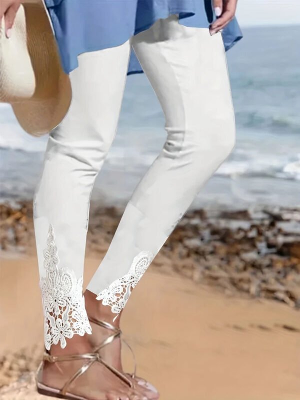 Tight Pants Lace Stitching Hollow-out Cropped Trousers For Women