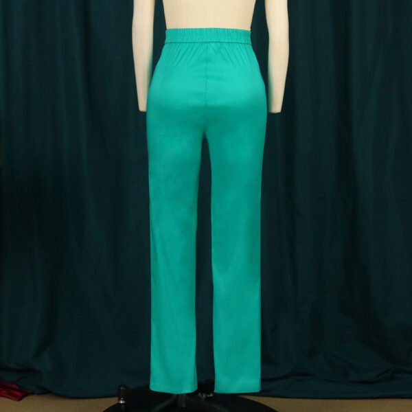 High Waist Slim Fit Solid Straight Leg Pants Green Elastic Lounge Pants