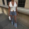 Women's Denim Jeans With Sheer Panels