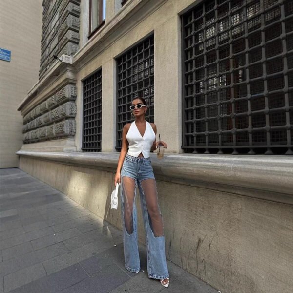 Women's Denim Jeans With Sheer Panels