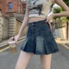 Denim Pleated For Women Summer High Waist Anti-exposure Skirt
