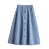 Plus Size Breasted Elastic Waist Blue Denim Skirt