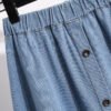 Plus Size Breasted Elastic Waist Blue Denim Skirt