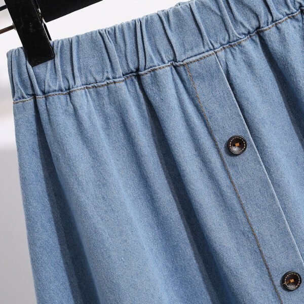 Plus Size Breasted Elastic Waist Blue Denim Skirt