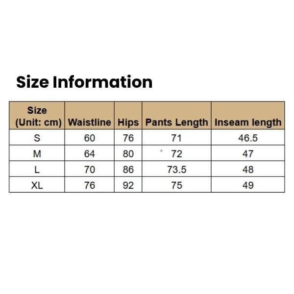 Size Information (1) Women's Yoga Exercise Capri Pants