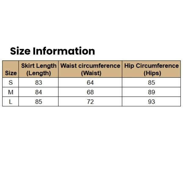 Size Information Women's Polyester Hip Skirt