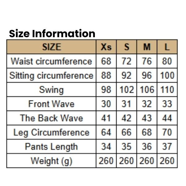 Size Information Women's Fashion Waist Style Shorts