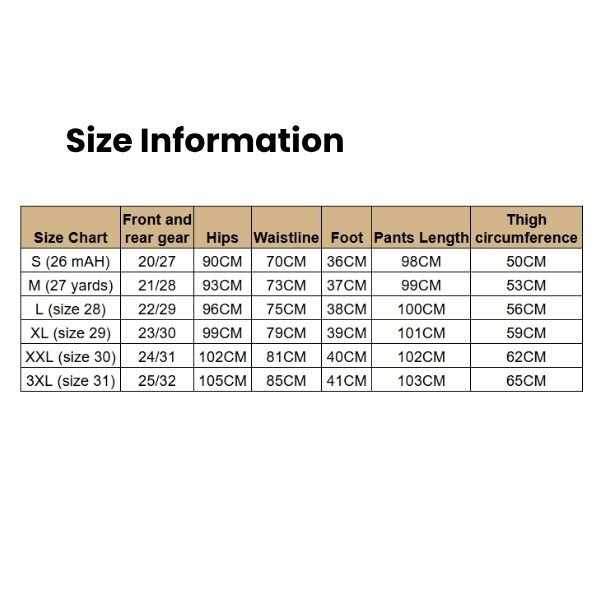 Size Information Women's Cotton Urban Style Cargo Pants