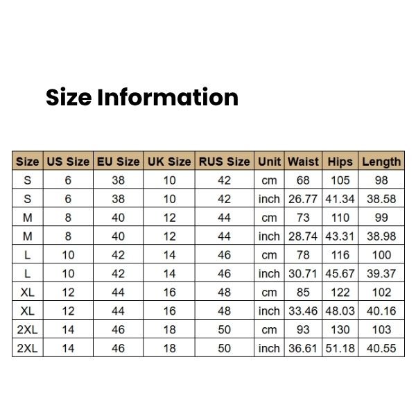 Size Information Women's Polyester Small Feet Pants