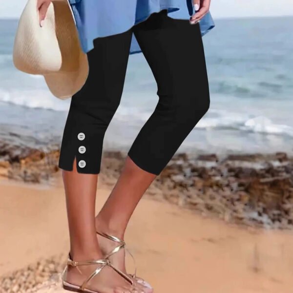 Mid-waist Elastic Solid Color Cropped Pants Tight Button Casual Pants For Women