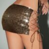 Miniskirt Metal Sequins Lace-up Skirt