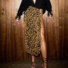 Personalized Slit Drawstring Lace Stretch Leopard Print Skirt