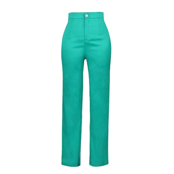 High Waist Slim Fit Solid Straight Leg Pants Green Elastic Lounge Pants