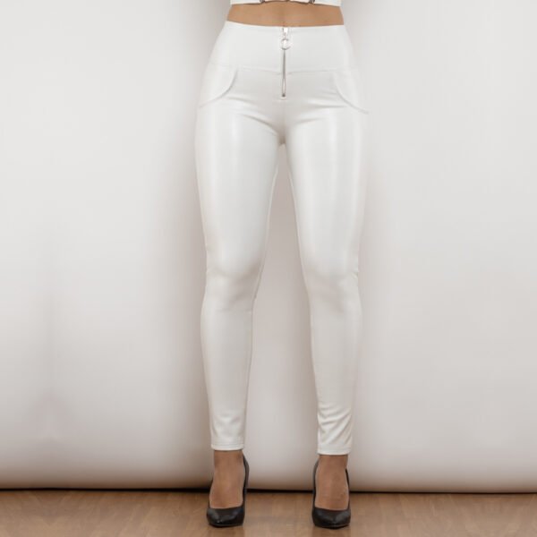 Hascullfites Melody High Waist White Leather Butt Lifting Pants Ladies Thermal Leggings With Zipper