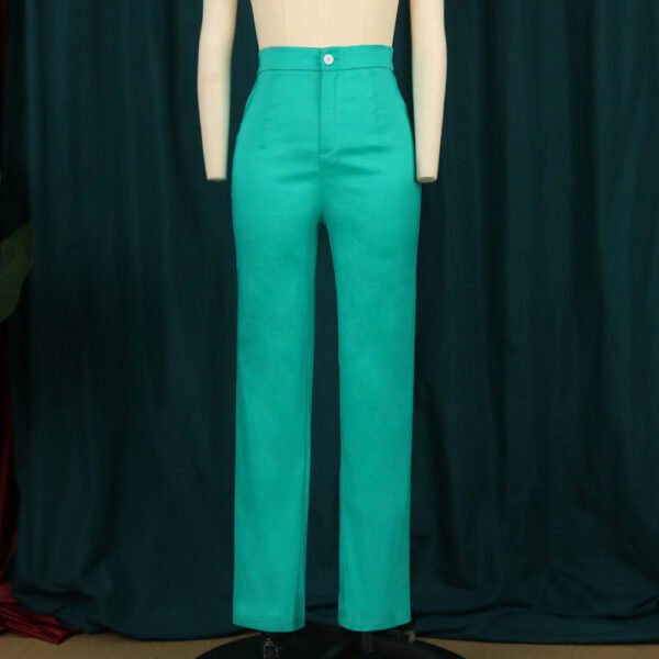 High Waist Slim Fit Solid Straight Leg Pants Green Elastic Lounge Pants