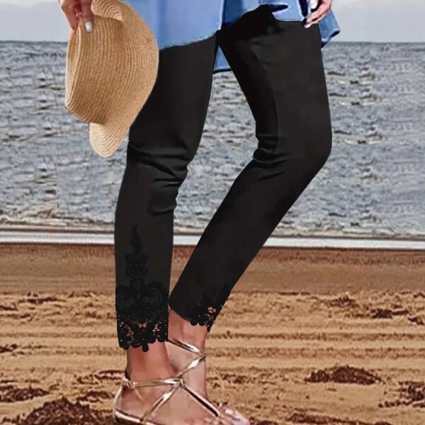 Tight Pants Lace Stitching Hollow-out Cropped Trousers For Women