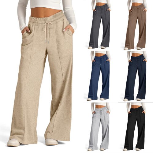 Women's Lace-up Solid Color Waist Tight Fashion Wide-leg Casual Pants